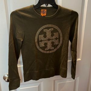 Tory Burch sweater with rhinestone logo